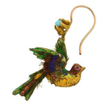Rare Victorian 15kt Enamel & Genuine Feather Bird Earrings