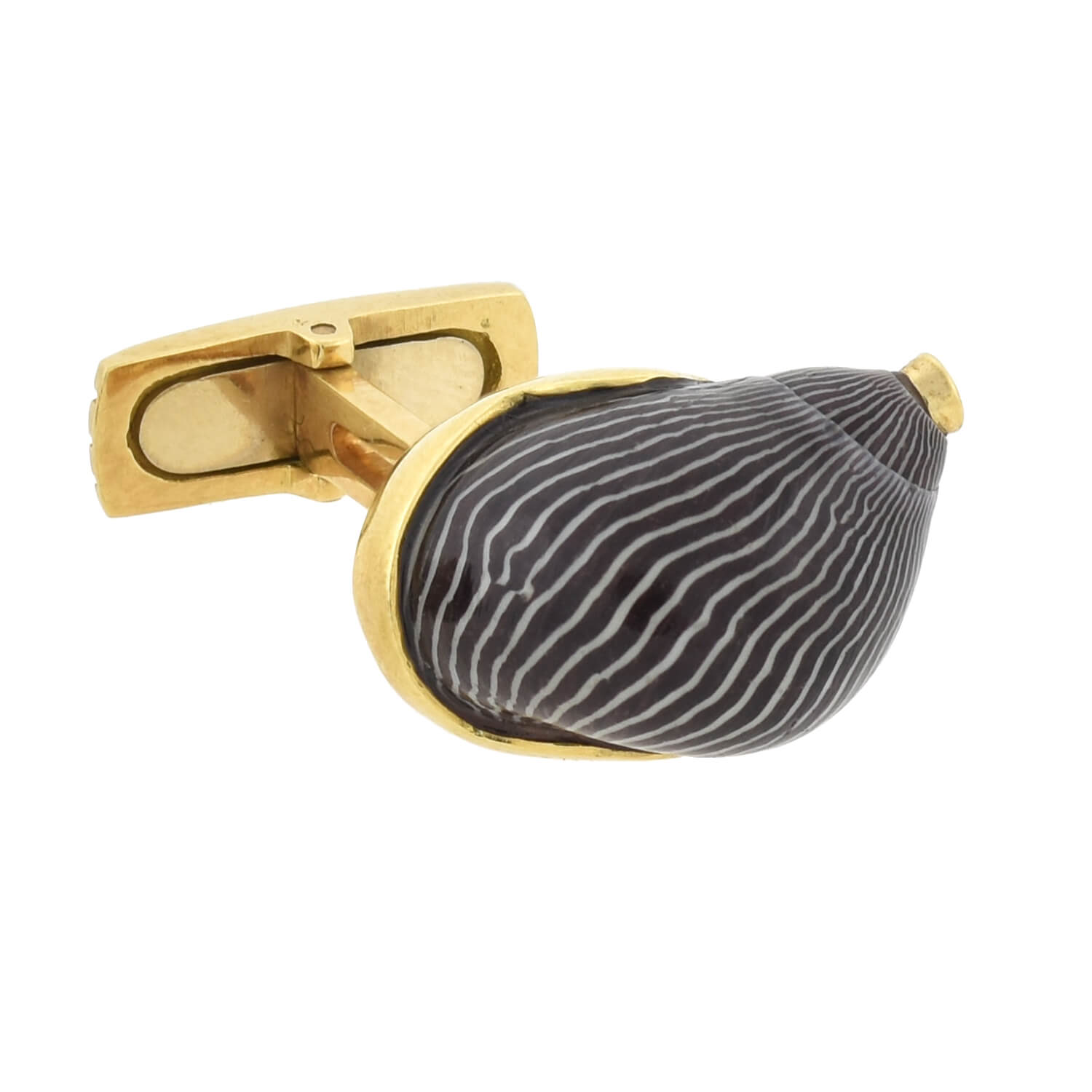 RENATO CIPULLO Estate 18kt Netrite Zebra Snail Shell + Sapphire Cufflinks