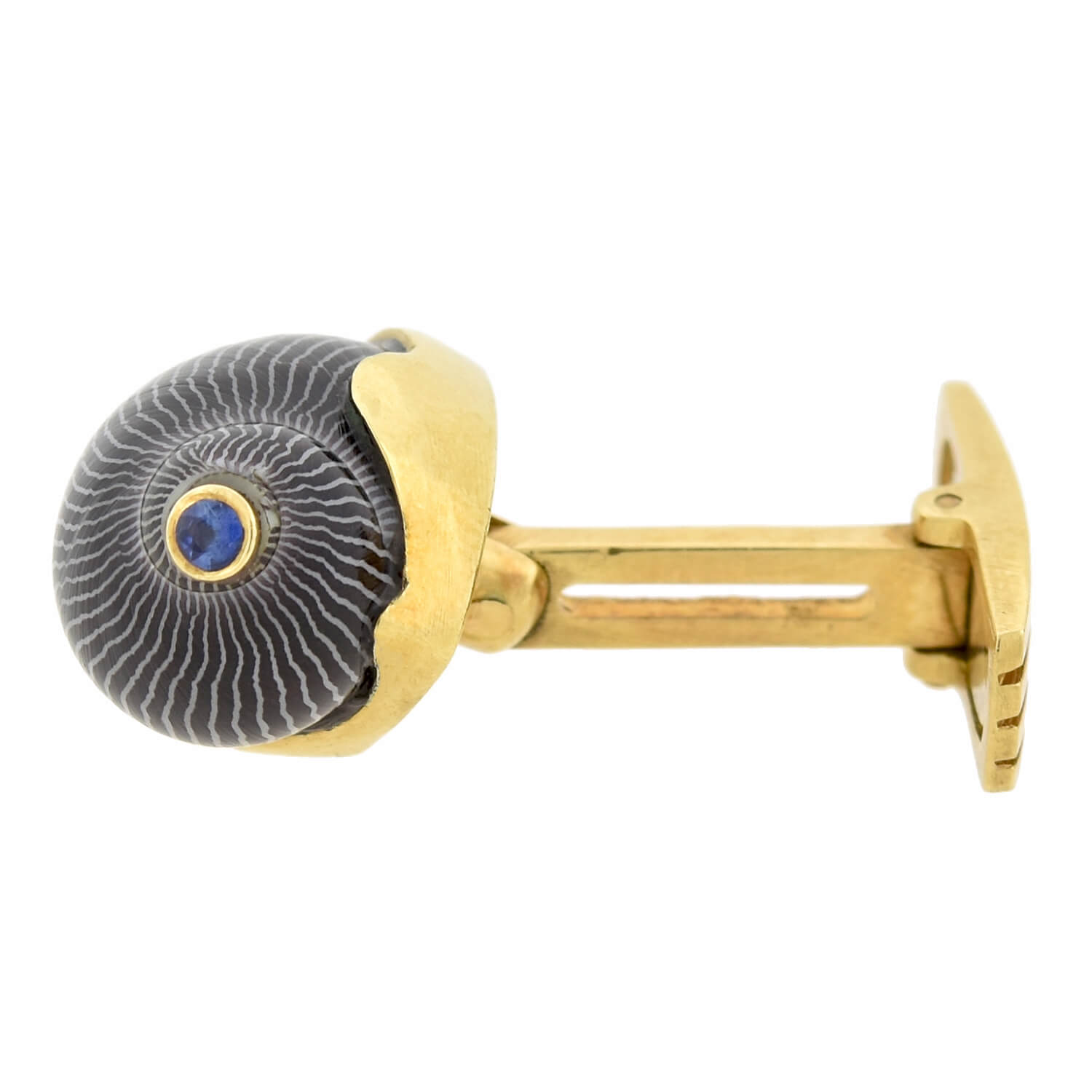 RENATO CIPULLO Estate 18kt Netrite Zebra Snail Shell + Sapphire Cufflinks