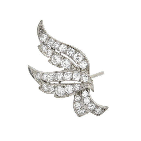 Retro 18kt White Gold & Diamond Wing Earrings