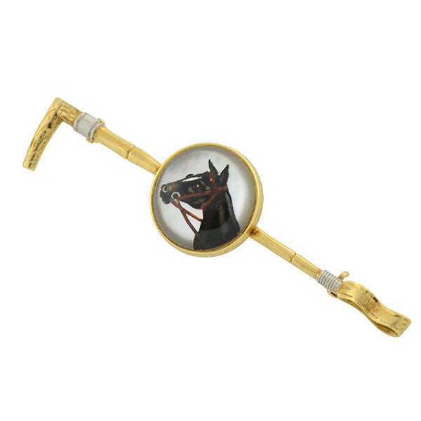 MARCUS & CO. 14kt Crystal Horse & Crop Hunting Pin