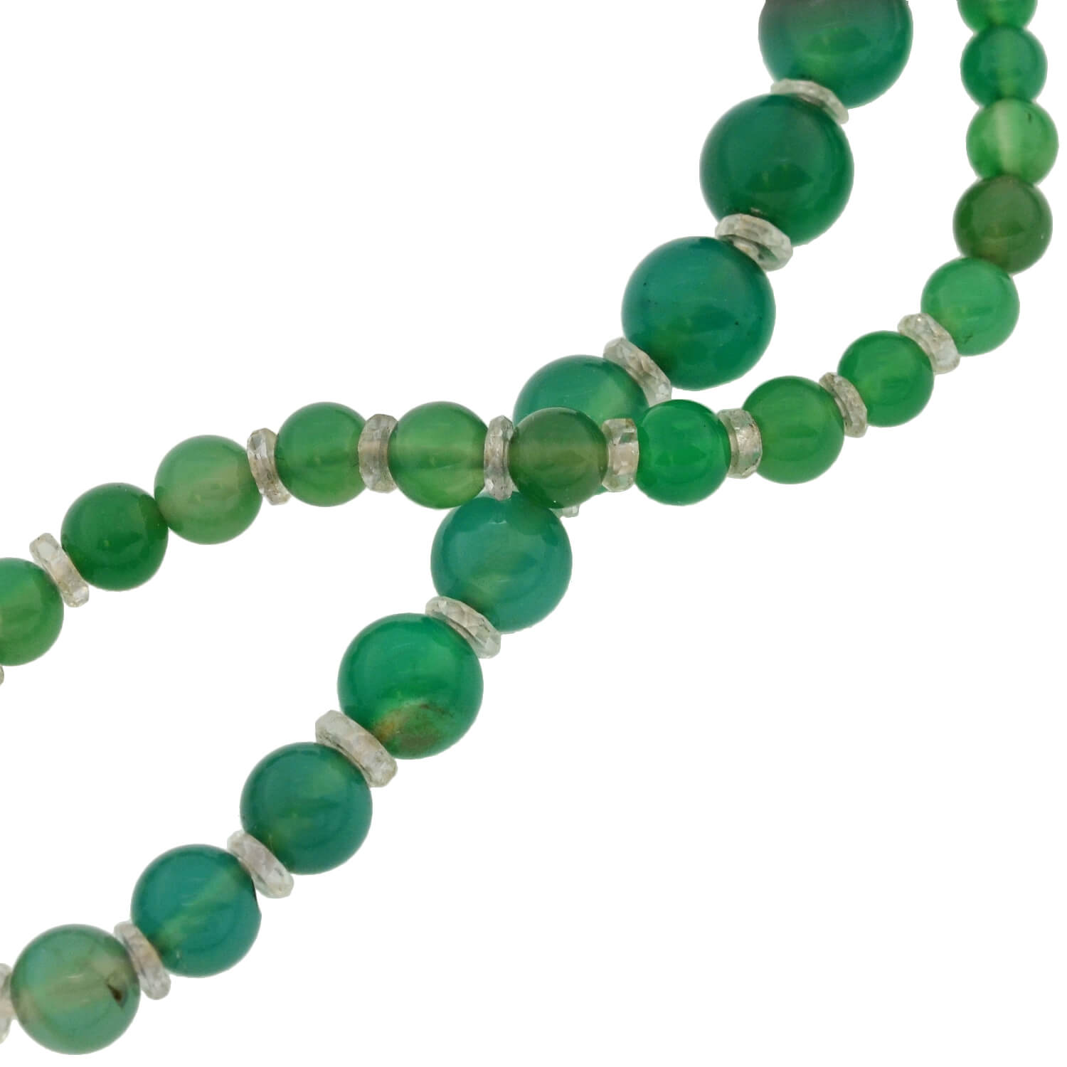 Art Deco Chrysoprase + Rock Crystal Bead Necklace 22"