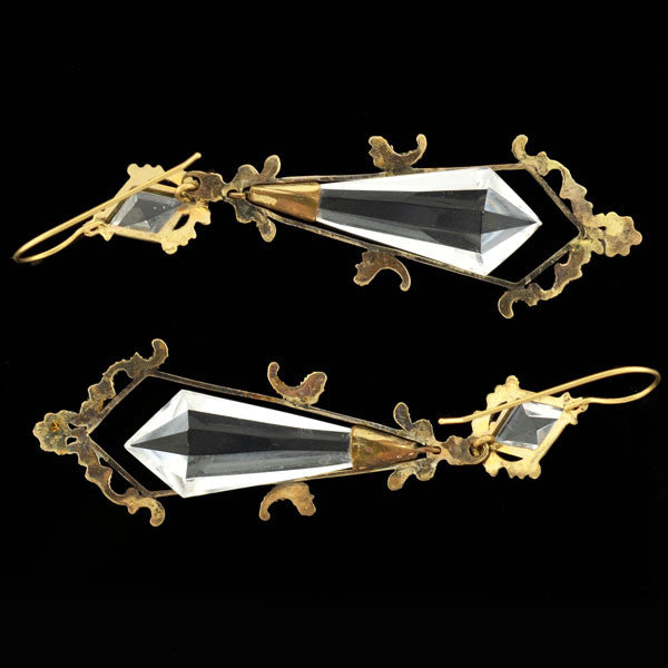 Victorian Long 14kt Faceted Rock Crystal Earrings