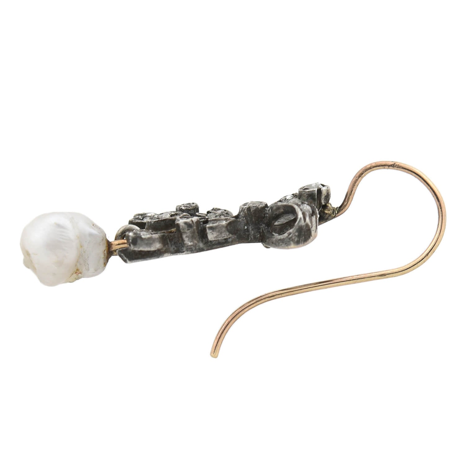 Victorian S/S 14kt Rose Cut Diamond + Pearl Earrings
