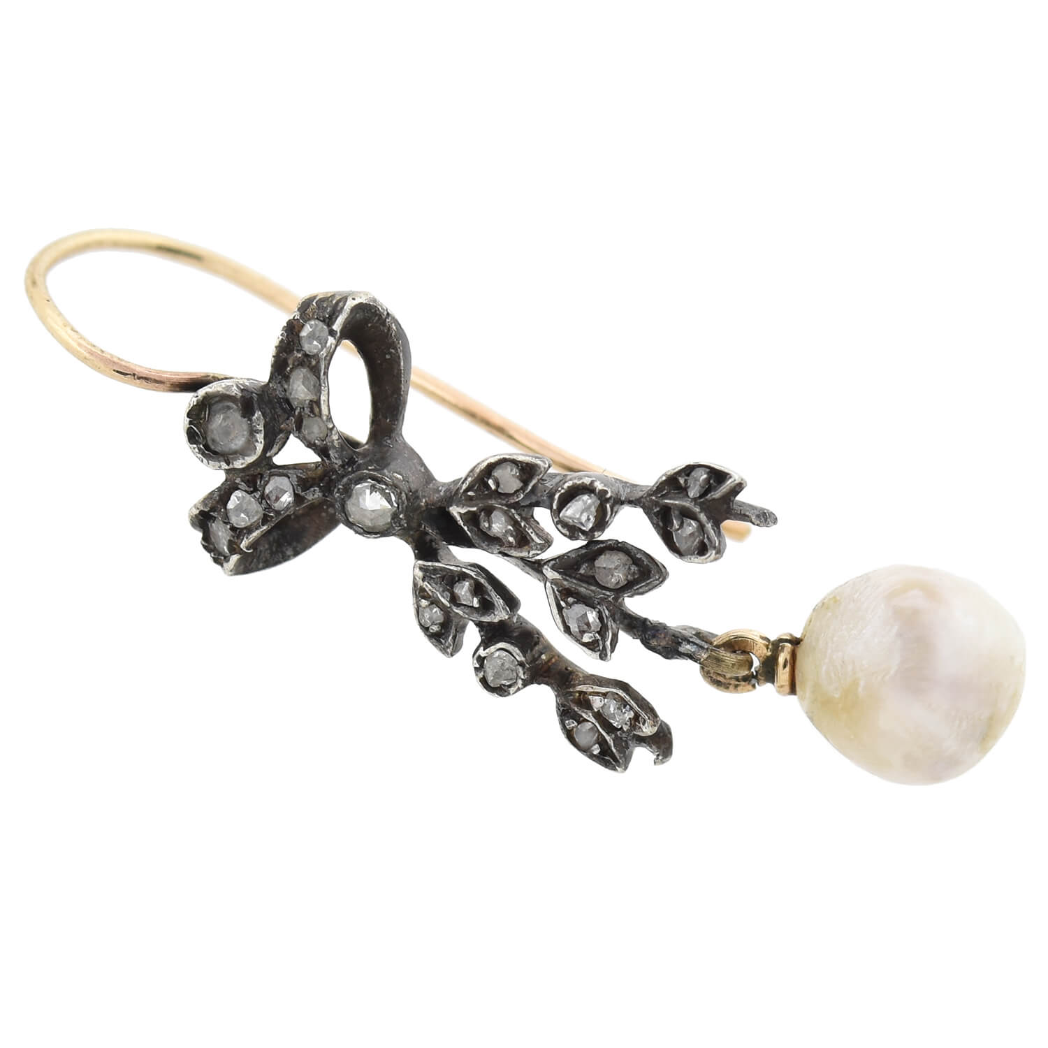 Victorian S/S 14kt Rose Cut Diamond + Pearl Earrings