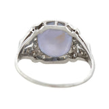 Art Deco Platinum 3.0ct Star Sapphire Cabochon + Diamond Ring