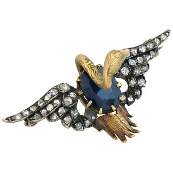 Victorian 15kt/Sterling Sapphire + Diamond Swan Pin