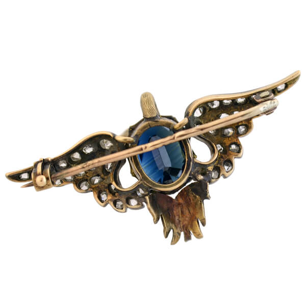 Victorian 15kt/Sterling Sapphire + Diamond Swan Pin