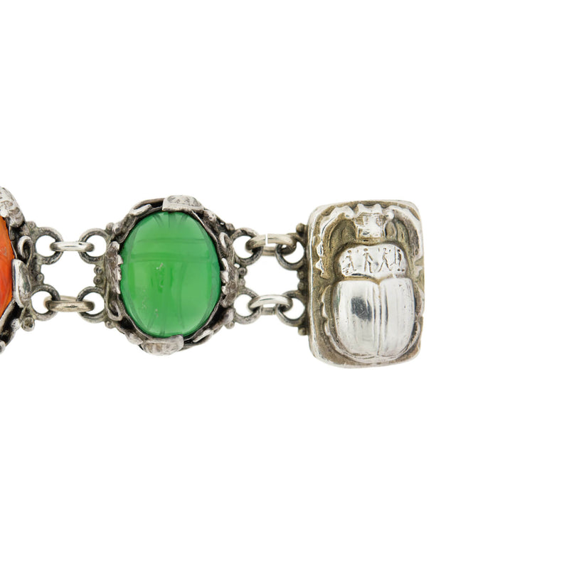 Edwardian Sterling & Multi Stone Scarab Link Bracelet