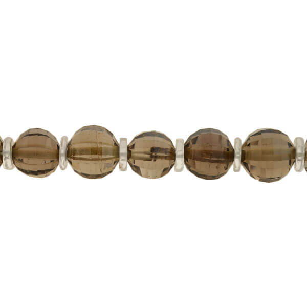 Art Deco Smoky Topaz + Rock Quartz Crystal Faceted Bead Necklace