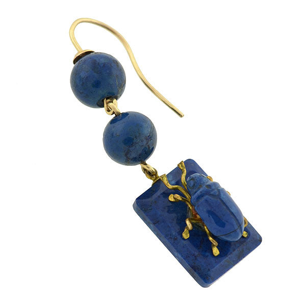 Victorian 10kt Carved Sodalite Bug Earrings
