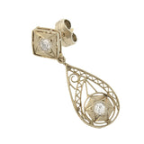 Art Deco 14kt Diamond + Starburst Filigree Teardrop Earrings