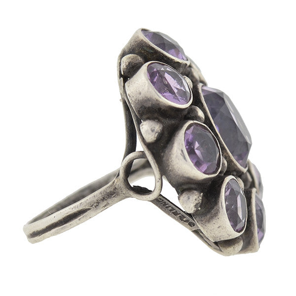 Early Retro Sterling Amethyst Cluster Ring