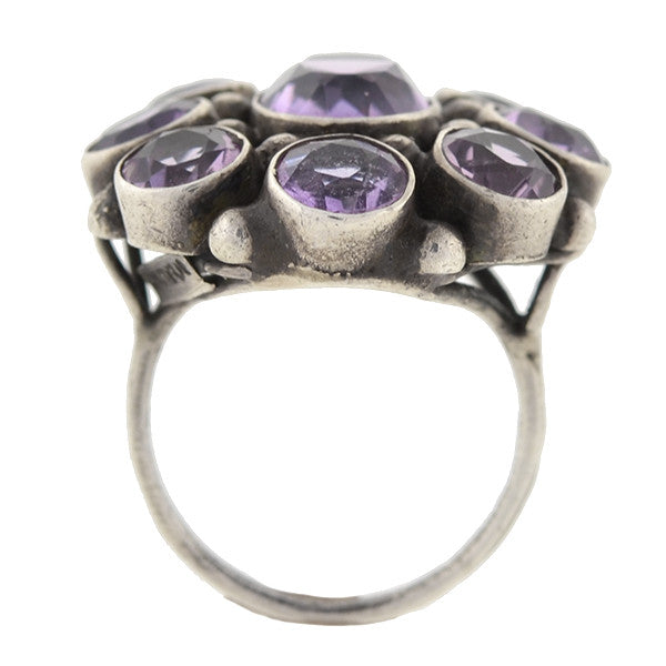 Early Retro Sterling Amethyst Cluster Ring