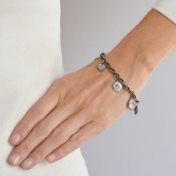 Victorian Silver & Enamel Cherub Charm Bracelet