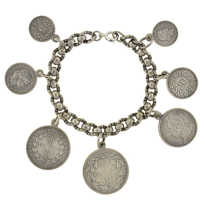 Late Victorian Antique Silver Coin Compilation Bracelet