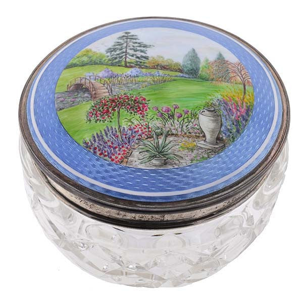 Victorian Cut Crystal Jar with Sterling & Enamel Lid