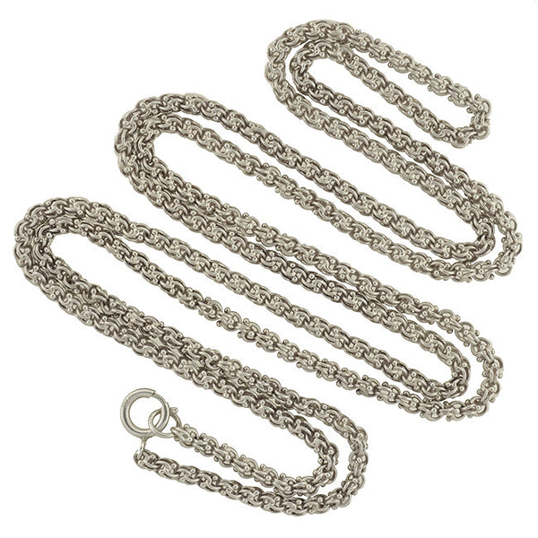 Victorian Style Long Sterling Beaded Link Chain 48"