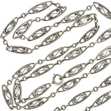 Victorian Sterling Silver Filigree Muff Chain 42" Long