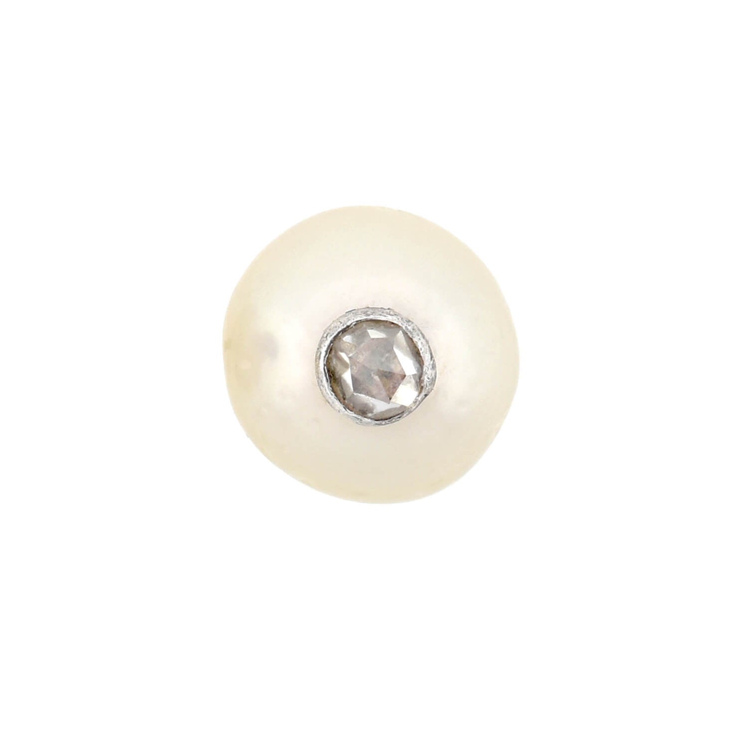 Retro 18kt/Sterling Pearl + Old Rose Cut Diamond Stud Earrings