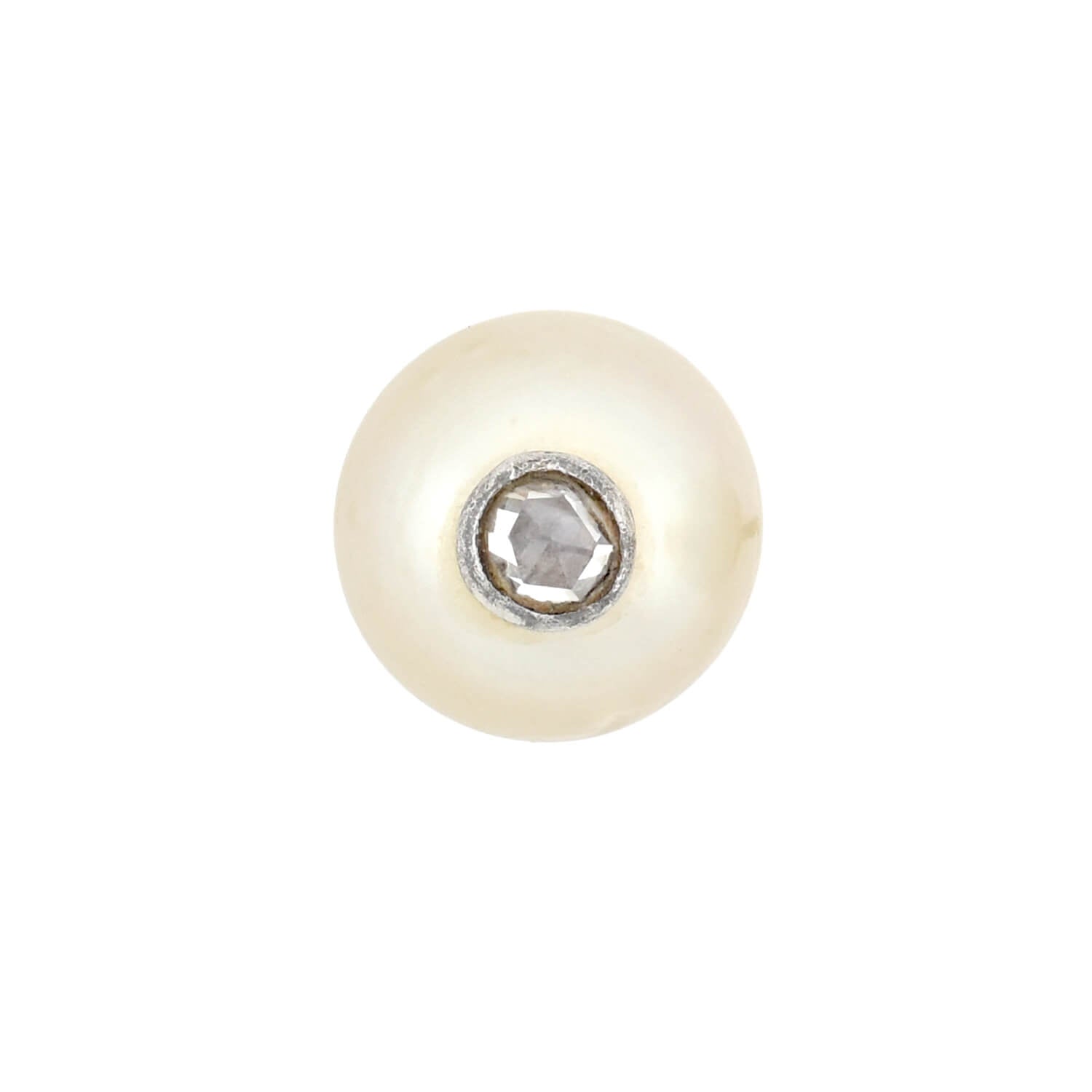 Retro 18kt/Sterling Pearl + Old Rose Cut Diamond Stud Earrings