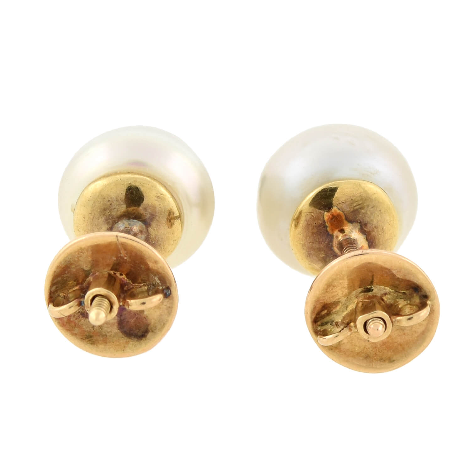 Retro 18kt/Sterling Pearl + Old Rose Cut Diamond Stud Earrings
