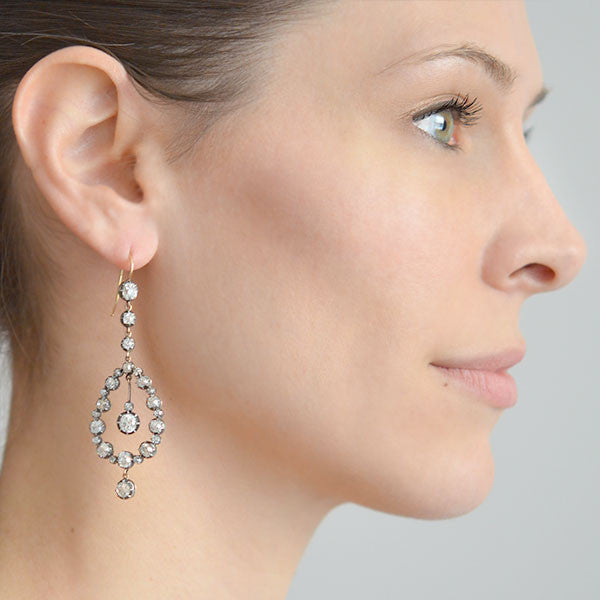 Victorian 18kt Diamond Teardrop Earrings 8.25ctw