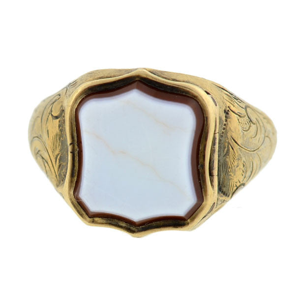 Victorian 10K Agate Signet Locket Ring