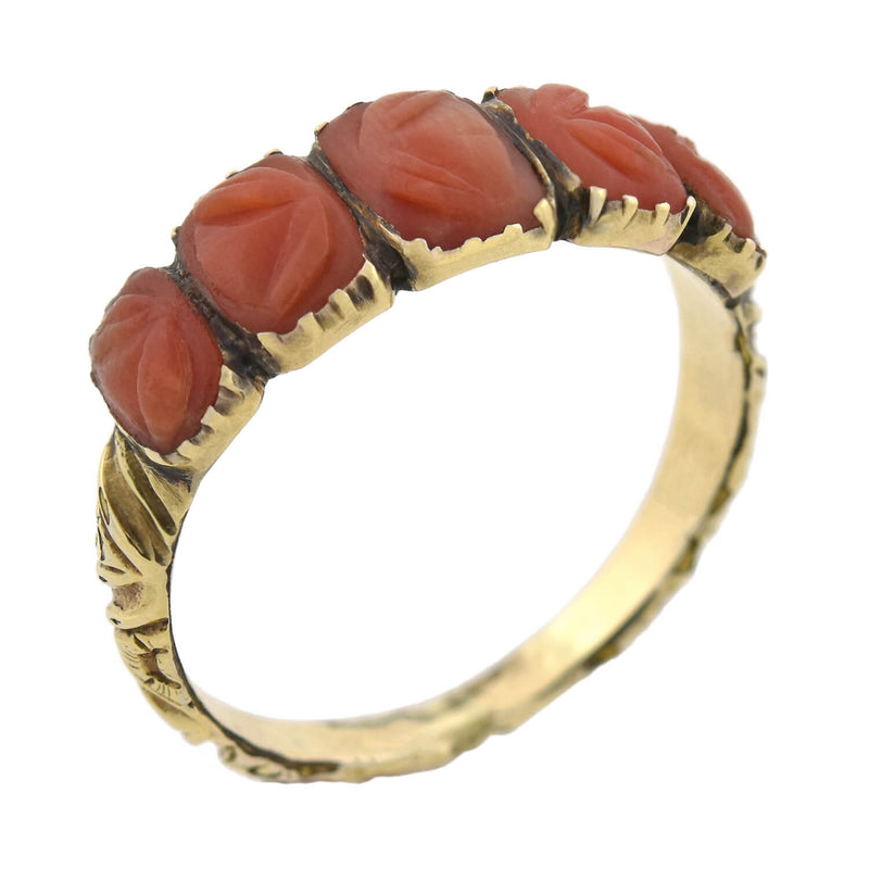 Victorian 12kt Hand Carved Coral 5-Stone Ring