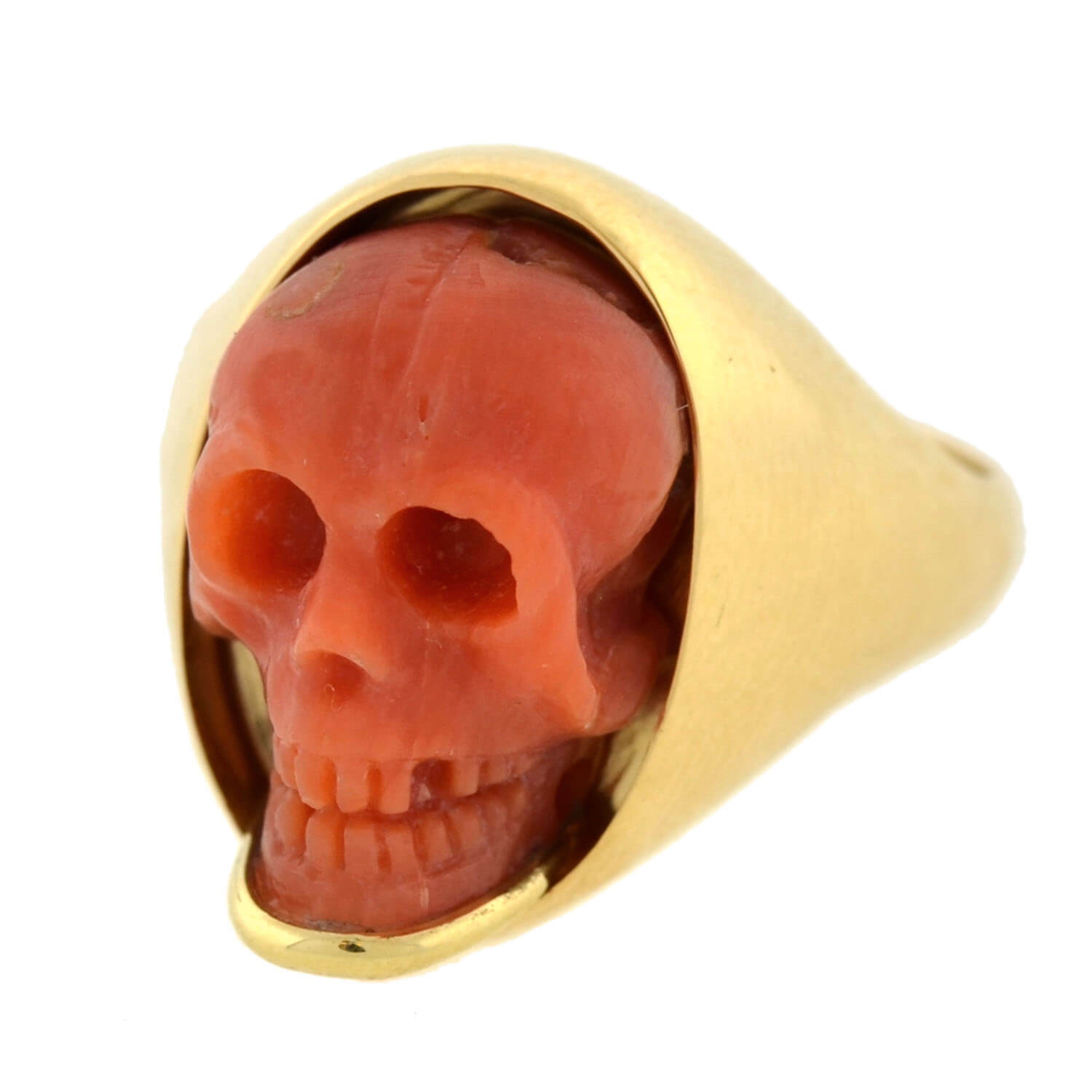 Victorian 18k Hand Coral Skull Ring