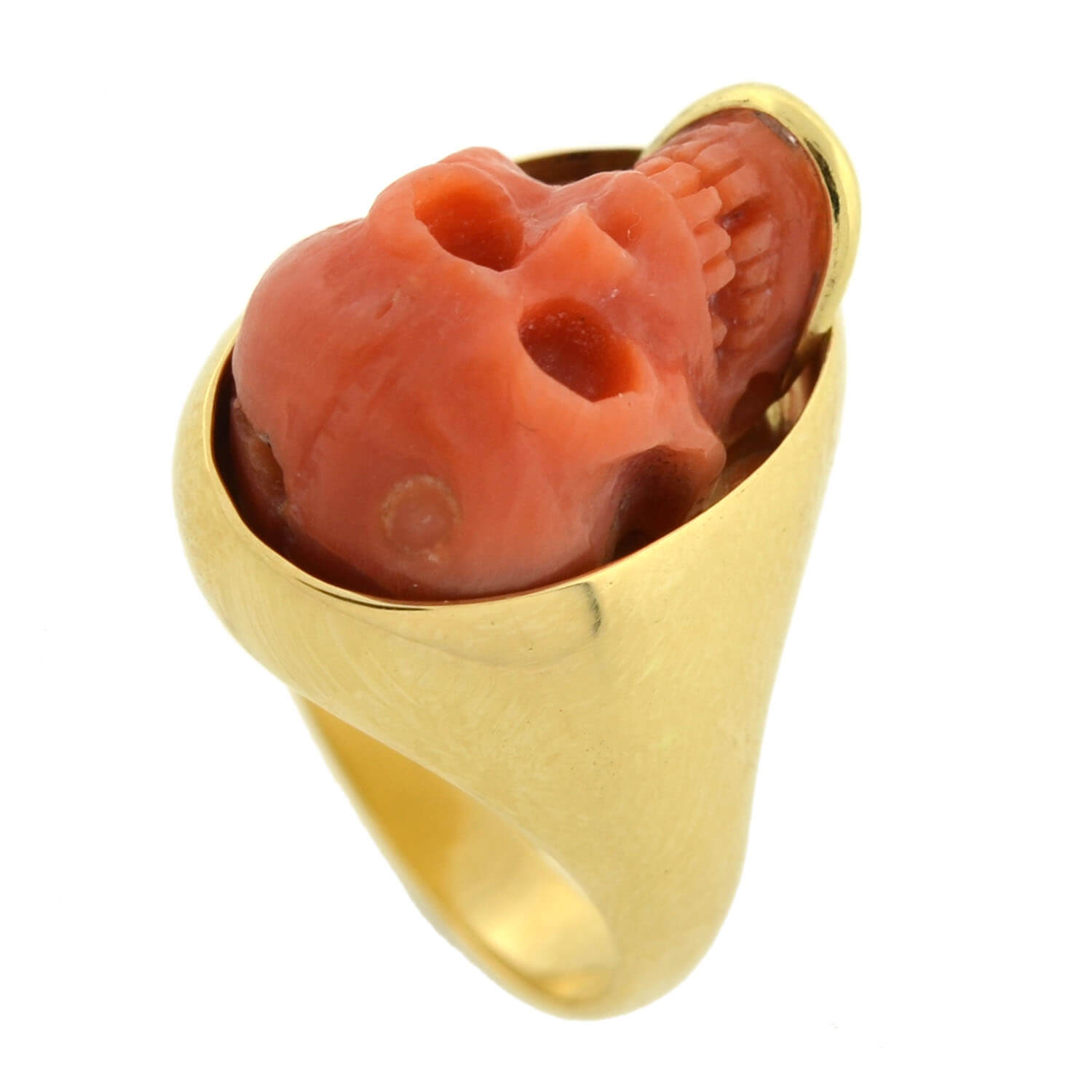 Victorian 18k Hand Coral Skull Ring
