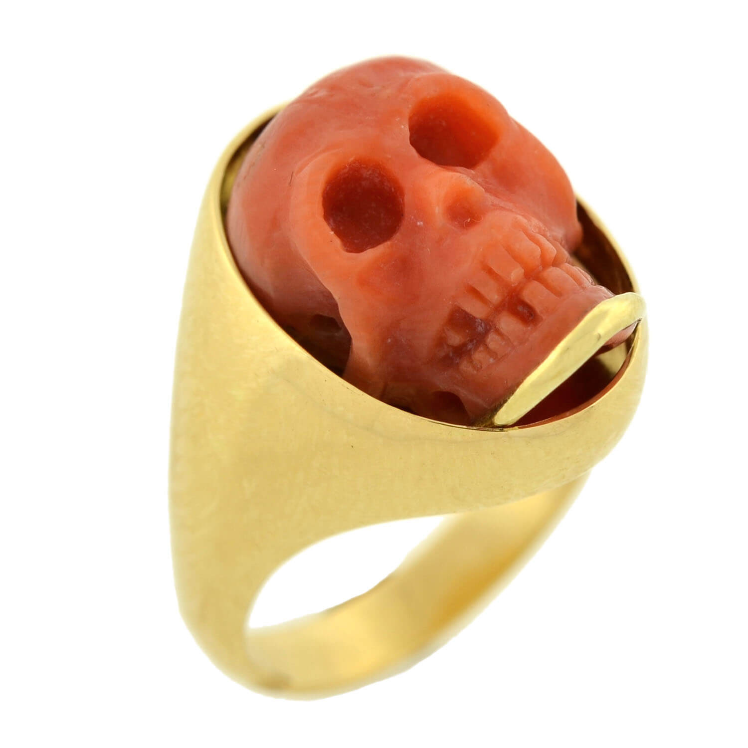 Victorian 18k Hand Coral Skull Ring