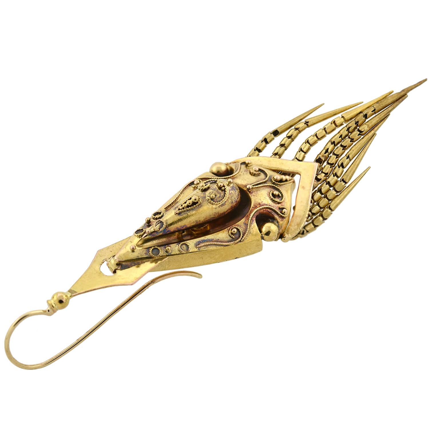 Victorian 15kt Etruscan Wirework + Foxtail Fringe Earrings