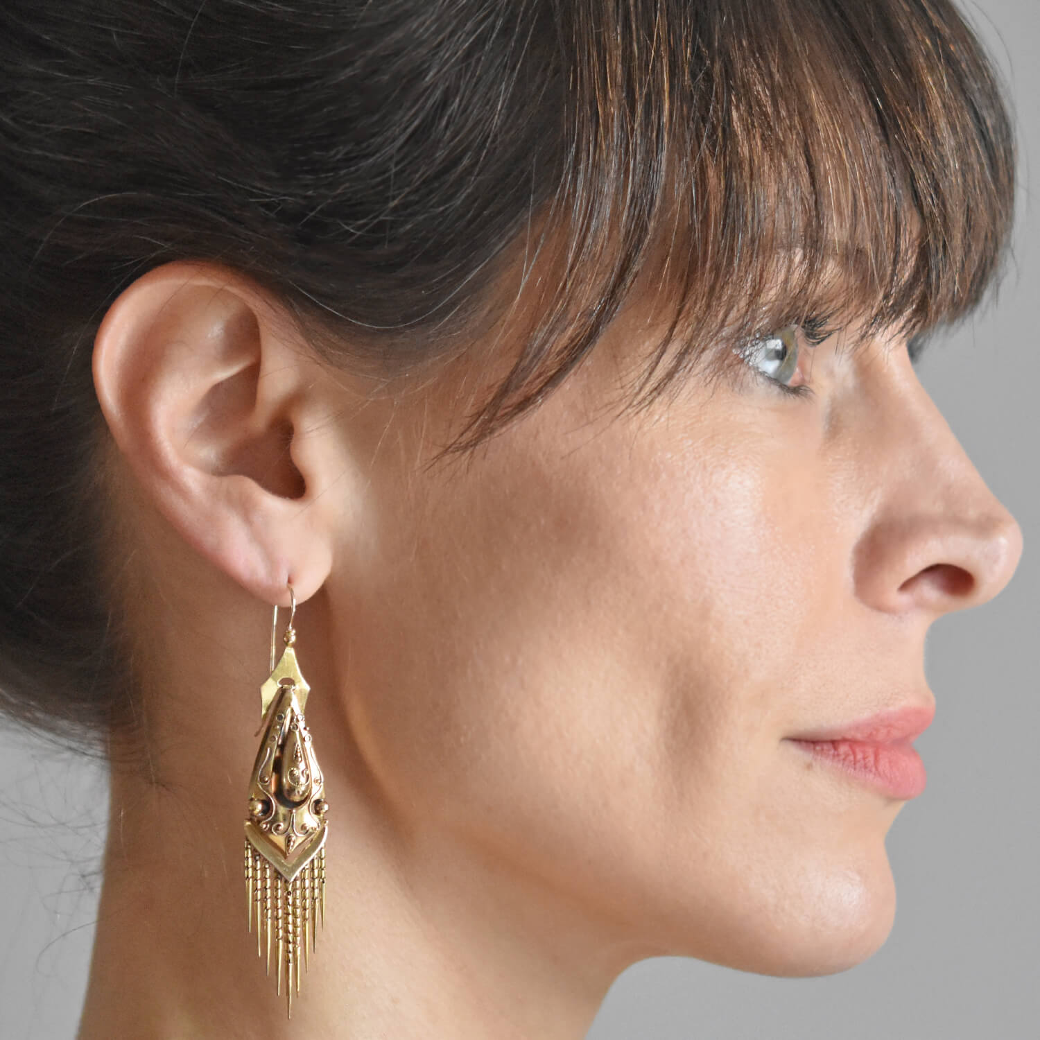 Victorian 15kt Etruscan Wirework + Foxtail Fringe Earrings