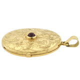 Victorian Large 14kt Etched Gold + Cabochon Garnet Locket
