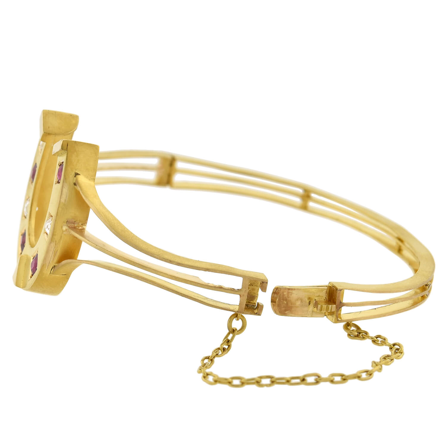 Victorian 18kt Diamond + Natural Ruby Horseshoe Bangle Bracelet