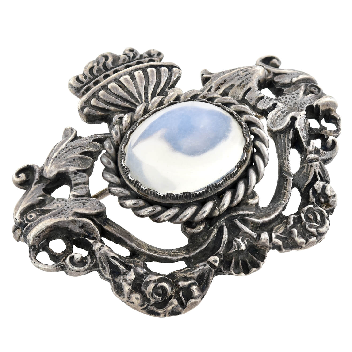 BLACK, STARR & GORHAM + CINI Vintage Sterling Silver Moonstone Griffin Pin