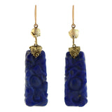 Late Art Deco Chinese 14kt Carved Sodalite Earrings