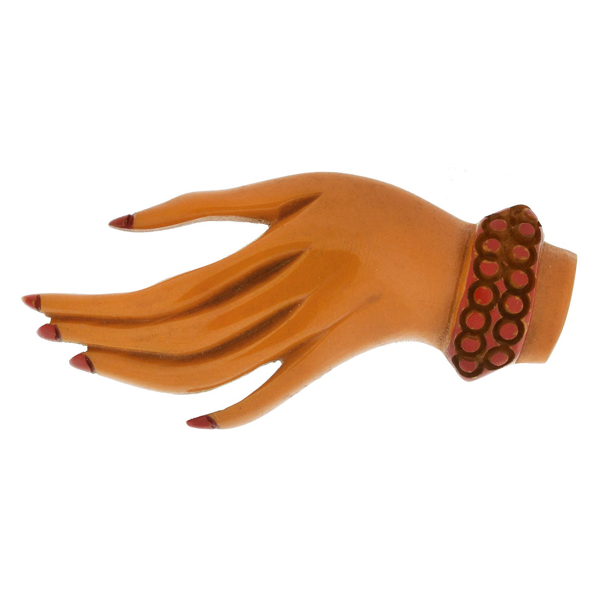 Retro Hand Carved + Painted Butterscotch Bakelite Hand Pin display picture 1