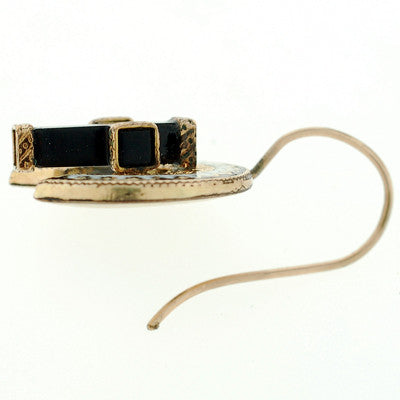 Victorian 15kt Onyx Cross & Enamel Earring & Pin Set