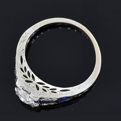 Retro 14kt Diamond & Sapphire Engagement Ring .35ct