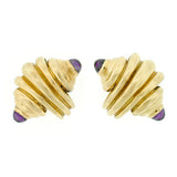 Estate 18kt Gold Amethyst Seashell Clip-On Earrings