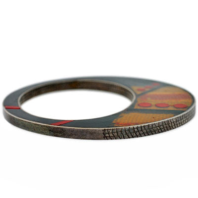 Vintage Sterling Resin Cutout Disc Bangle Bracelet