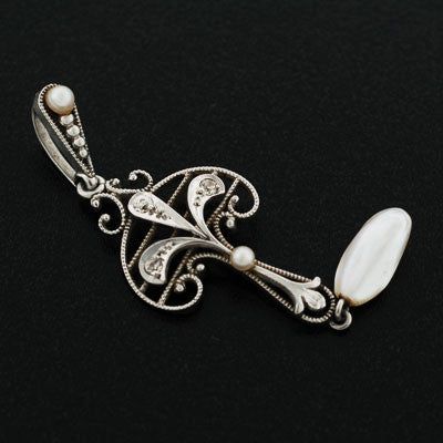 KREMENTZ Art Nouveau Platinum, Diamond + Pearl Lavalier Pendant