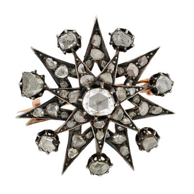 Early Victorian Silver Topped Rose Cut Diamond Starburst Pin