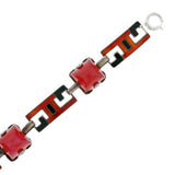 Art Deco Sterling Enamel & Carnelian Link Bracelet