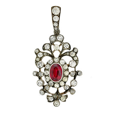 Late Victorian S/S & 14kt French Paste & Faux Ruby Pendant