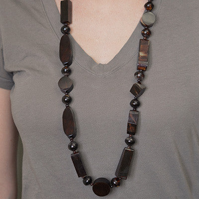 Victorian Tortoise Shell Long Beaded Necklace
