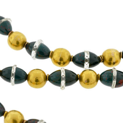 Art Deco 14kt Bloodstone & Rock Crystal Beaded Necklace