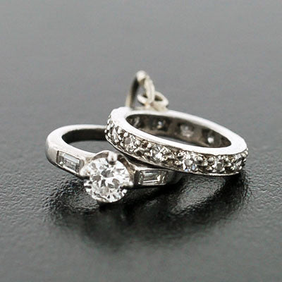 Art Deco Platinum & Diamond Engagement Ring & Band Charm